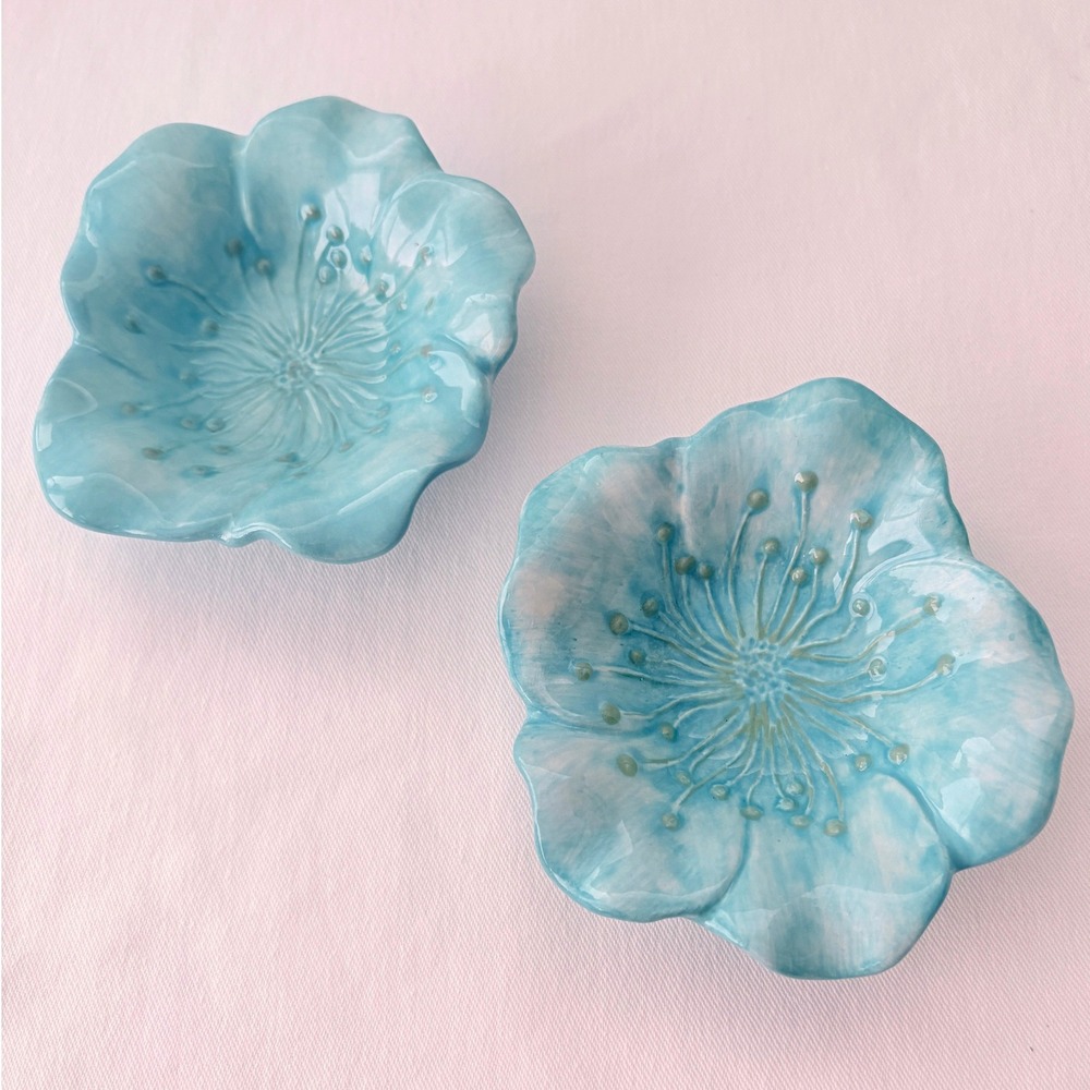 Yankee Candle‎ Co Flower Tea Light Holder Set 3.25in Blue Ceramic Patchwork P12